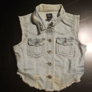 😎Light blue distressed denim vest